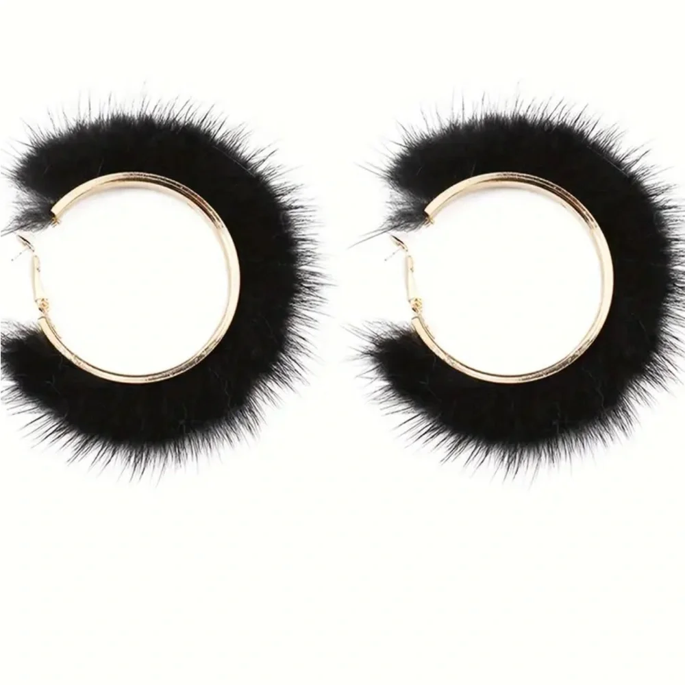 Black Fur Earrings - Picture 2 of 4